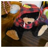 Black Bear Plush in Red Plaid Hoodie