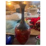 Red and Black Ceramic Vase, Tapered Neck