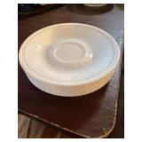 8 Corelle White Saucers with Green Trim