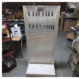 White Slatwall Display Rack on Casters W/Hooks