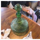 Genie Bottle Green Pressed Glass Decanter w/