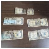 5 Distressed US $1 Silver Certificates  as is