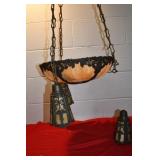 Antique 6 Panel Slag Glass Chandelier Ceiling Ligh