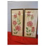 Pair of Hand Drawn Roses Signed EA Perkins