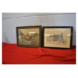 Farmhouse Pencil Drawing & Little Boy Lithograph