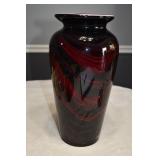 Large Black and Red Swirl Glass Vase