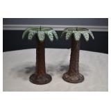 Pair of Metal Palm Tree Candle Holders