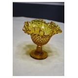 Vtg Fenton Amber Hobnail Ruffled  Candy Dish