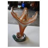 MCM Orange Flame Hand Blown Art Glass Vase