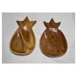 Pair of Wood Pineapple Snack Trays