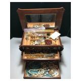 Wooden Jewelry Box With Contents