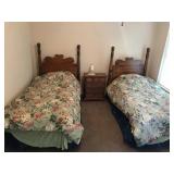 Pine Twin Beds with Nightstand Set