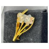 Gold-Tone Floral Brooch with Crystal Accents