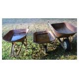 3 Vintage Metal Wheelbarrows