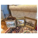 Framed Artworks with Wicker Baskets