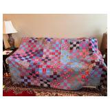 Handmade Patchwork Quilt with Red and Blue Pattern