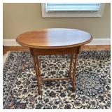 Oval Wooden Side Table with Turned Legs