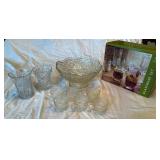 Pressed Clear Glass Serving and Drinkware Set