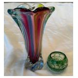 Murano-Style Art Glass Vase and Green Glass Bowl