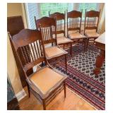5 Vintage Wooden Chairs with Leather Seats