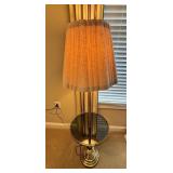 Brass Floor Lamp with Table and Pleated Shade