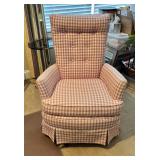 High-Back Upholstered Gingham Armchair