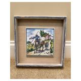 Framed Decorative Tile Depicting Horseback Scene