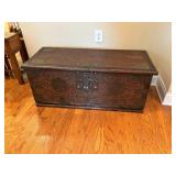 Wooden Chest with Brass Accents and Hinged Lid