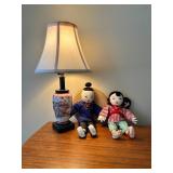 Oriental-Style Table Lamp and Cloth Dolls Set
