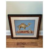 Framed Needlework Depicting A Camel & Calf
