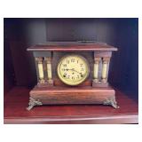 Wooden Mantel Clock with Decorative Columns