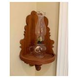 Wall-Mounted Wooden Shelf With Glass Oil Lamp