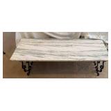 Marble Top Bench With Wrought Iron Base