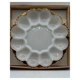 Vintage Milk Glass Egg Plate With Gilded Rim