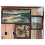 Framed Paintings and Quilted Artwork
