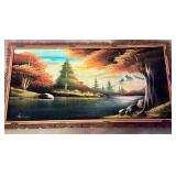 Vintage Velvet Landscape Painting, Framed