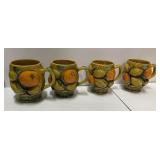 4pc Vtg Inarco "Orange Spice" Ceramic Fruit Mugs