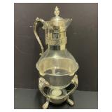 Silver Plated Glass Carafe w/Warmer Stand & Box