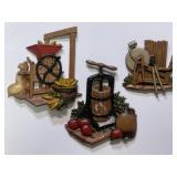 3pc 1970s Homco Cast Metal Wall Plaques