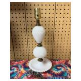 Hobnail Milk Glass Table Lamp w/Brass Accents-work