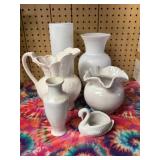 White Ceramic Vases and Swan Dish