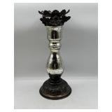 Silver-Toned Candle Holder With Floral Accents