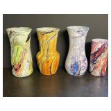 4 Glass Vases Decorated With fluid Art