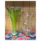 Green and Clear Glass Vase Pair