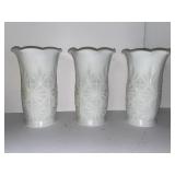 3 Vtg Star Burst Pattern White Milk Glass Vases