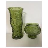 2 E.O. Brody Emerald Green Glass Vase & Planter