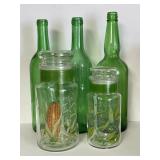 Collection of VTG Green Bottles & Canisters +++