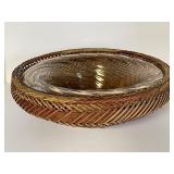 Amber Glass Centerpiece Bowl & Decorative Basket