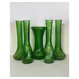 7 Mismatched Vtg Green Glass Vases +++