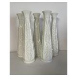 5 Hosier Sunburst Pattern 9" Milk Glass Bud Vases